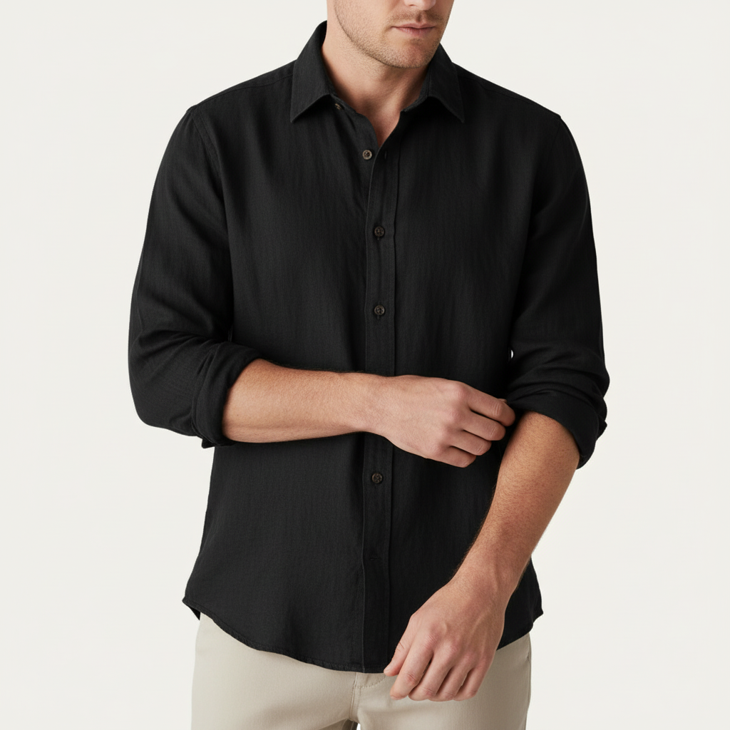 Vauje | Camicia in lino a maniche lunghe con colletto francese