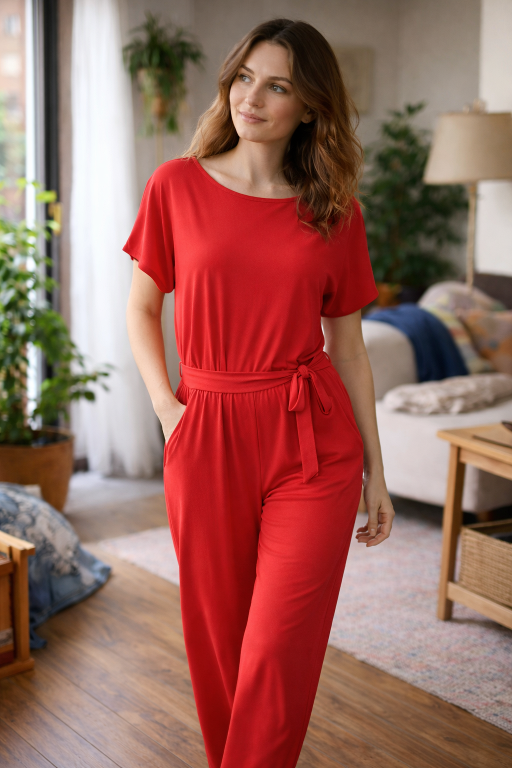 Vauje | Elegante tuta a maniche corte, ampia e con cintura