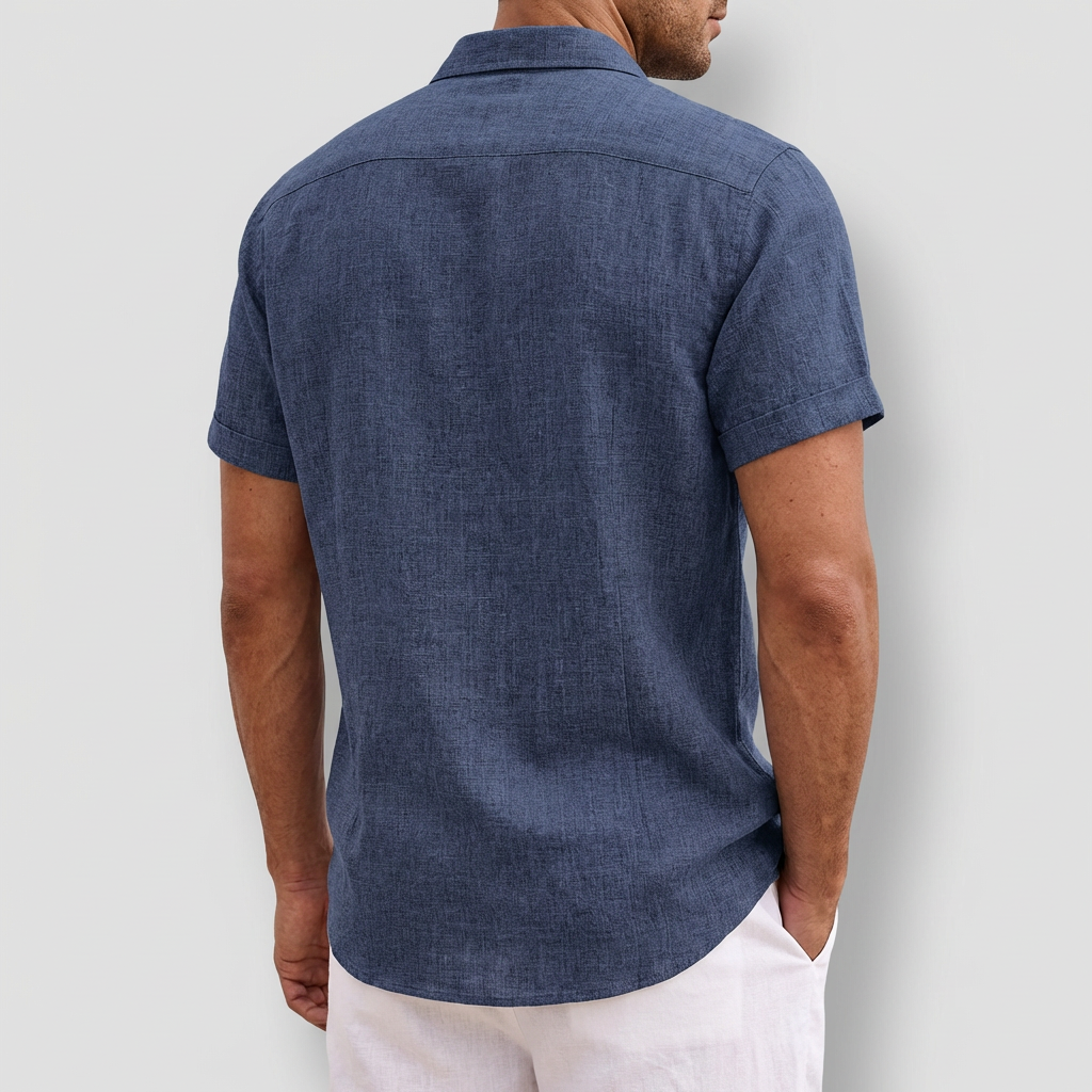 Vauje | Lino traspirante, collo aperto, maniche corte, camicia estiva uomo