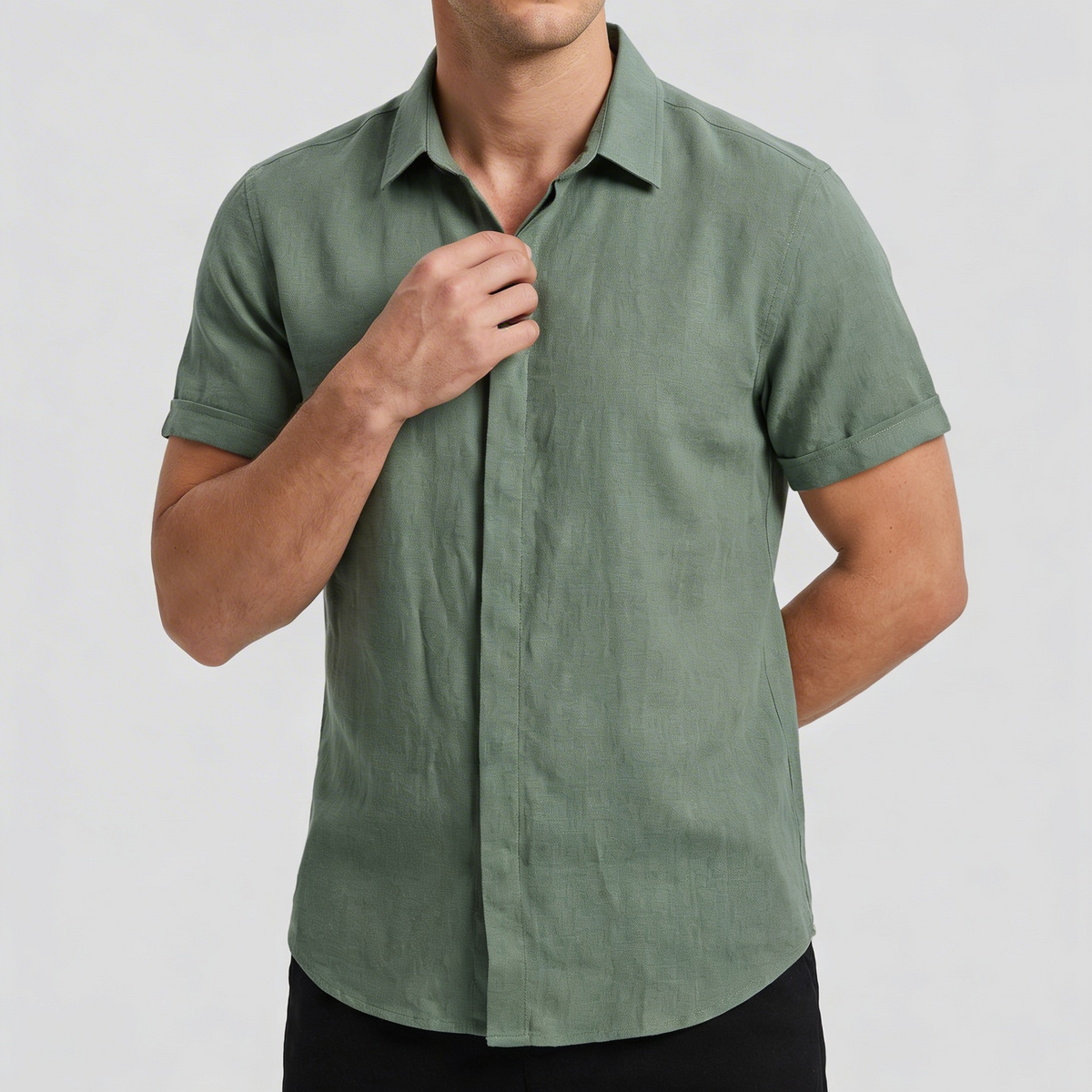 Vauje | Lino traspirante, collo aperto, maniche corte, camicia estiva uomo