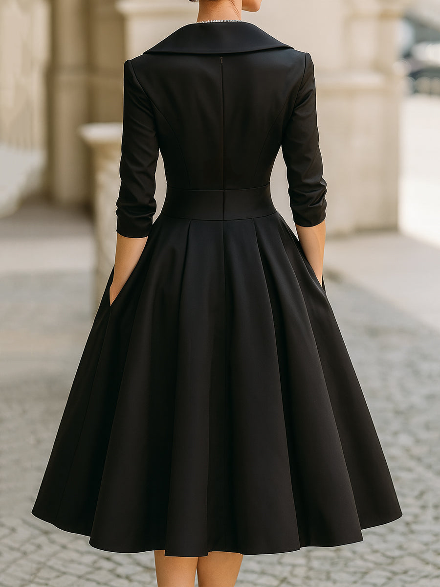 Abito da cerimonia da donna midi con scollo a V e manica a 3/4, elegante per matrimonio e sera - foto 9