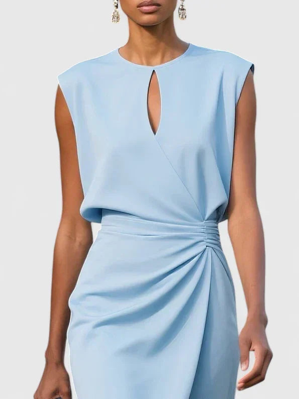 Abito midi a portafoglio senza maniche con vita drappeggiata, elegante da cerimonia e cocktail - foto 8