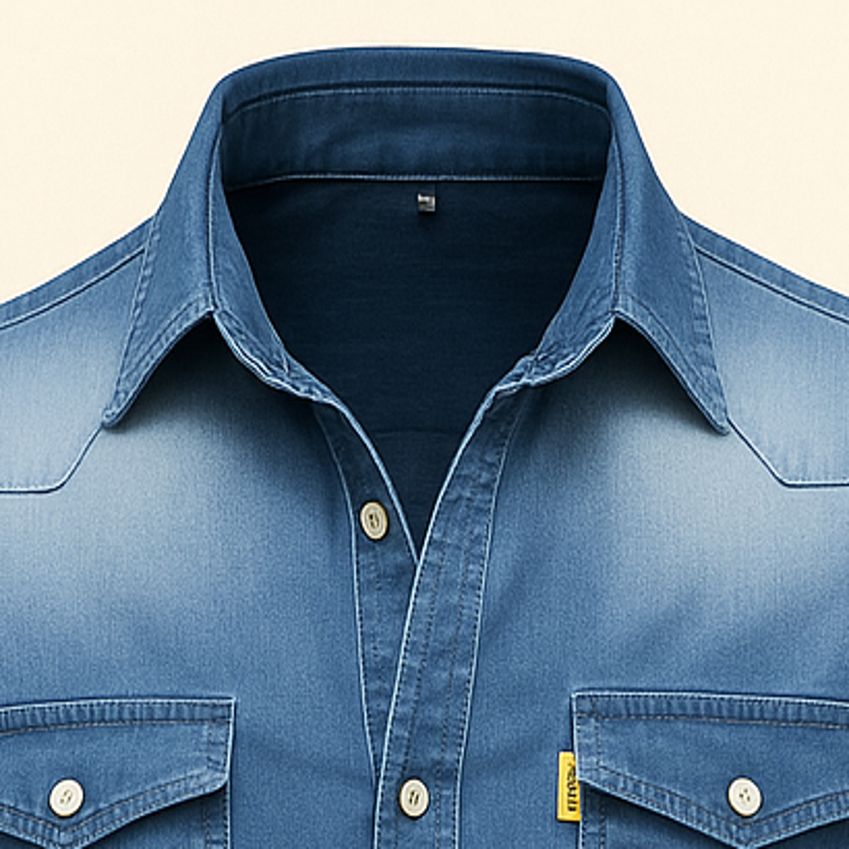 Camicia di jeans da uomo elasticizzata slim fit con tasche e maniche lunghe - foto 9