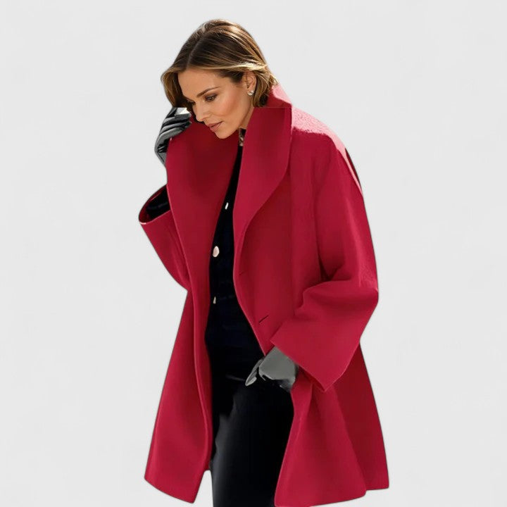 Cappotto elegante da donna con collo a scialle, per l'autunno e l'inverno - Rosso