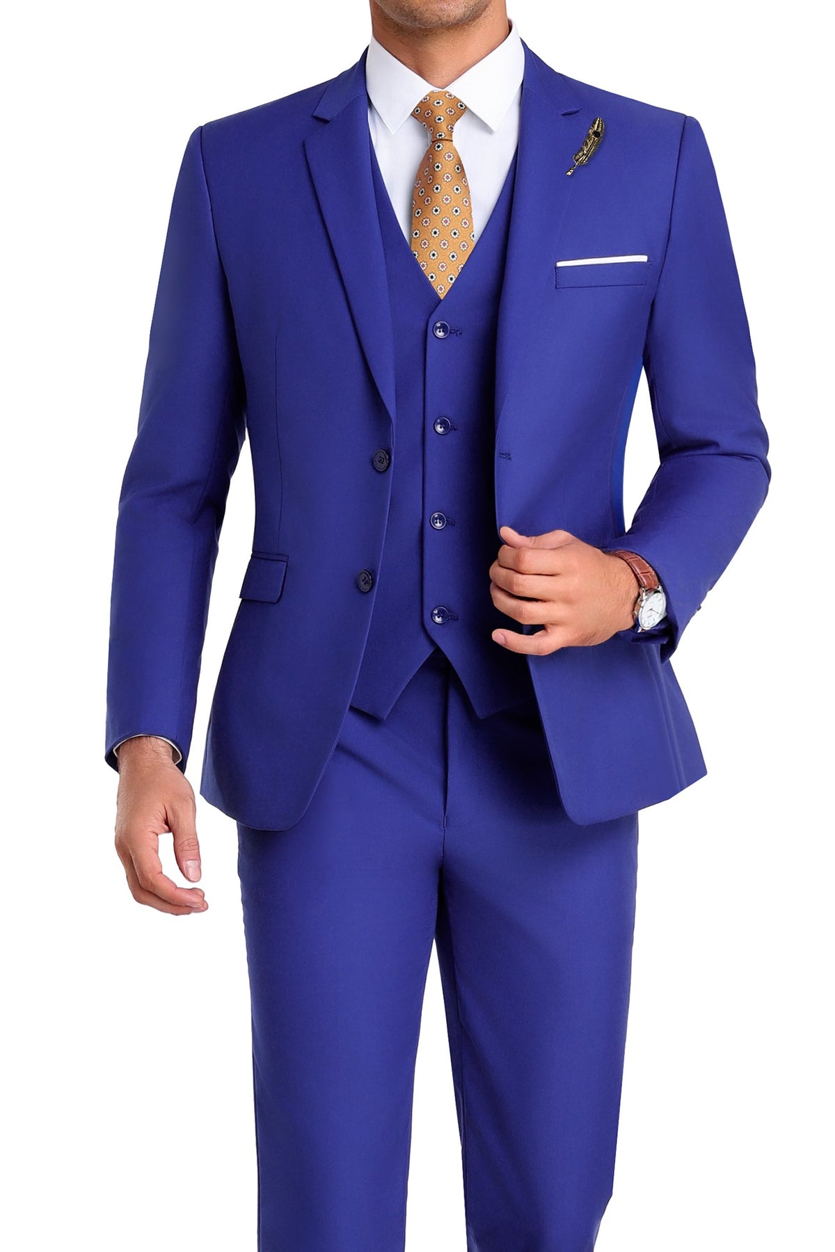 Completo uomo elegante 3 pezzi slim fit con gilet, da cerimonia e matrimonio - Blu reale