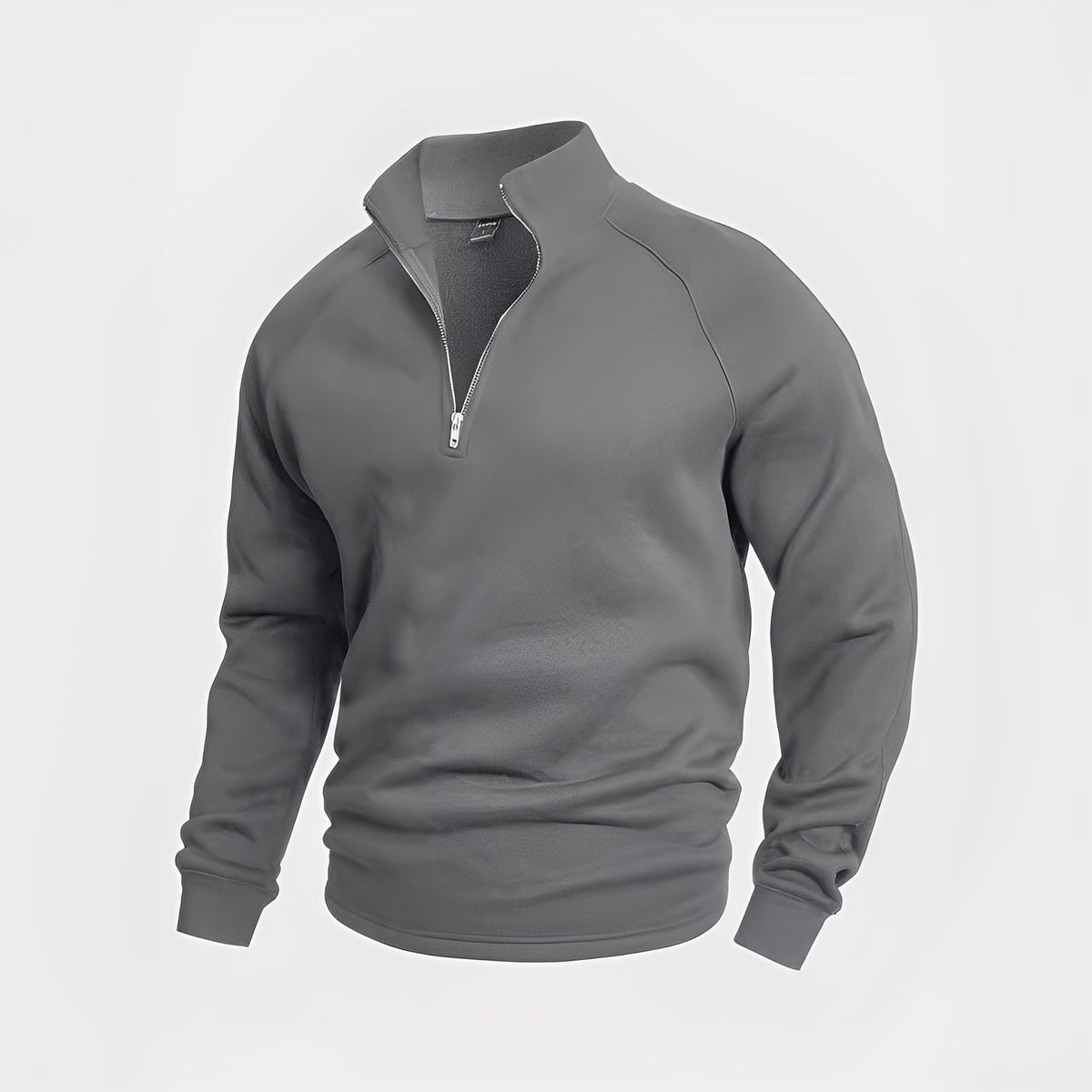 Felpa uomo con mezza zip senza cappuccio, collo alto, comoda per tempo libero e ufficio - Grigio