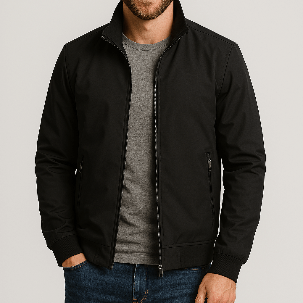 Giacca a vento da uomo con collo alto e zip, leggera e casual per la mezza stagione - Nero
