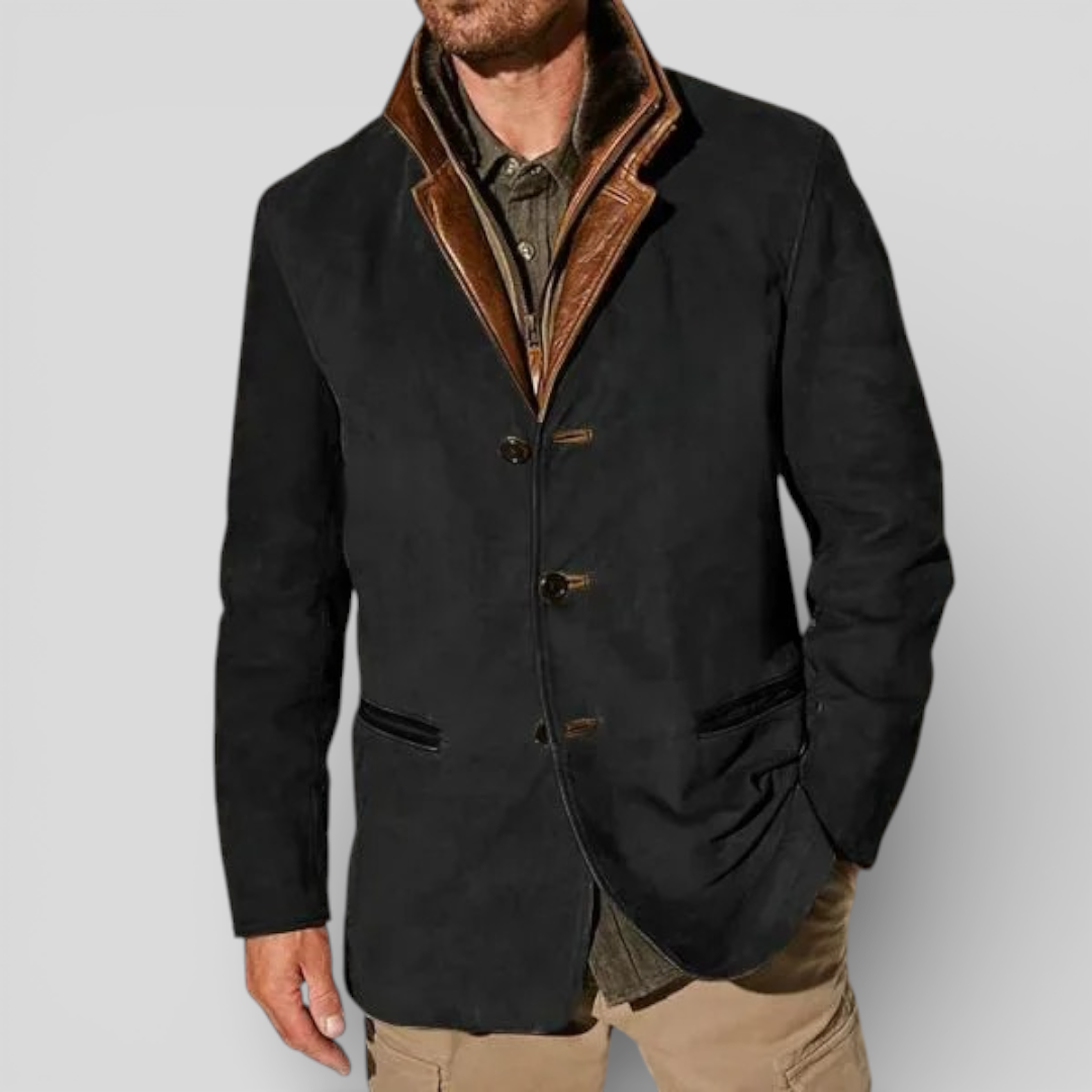 Giacca da uomo classica con revers e bottoni, elegante da ufficio e casual - Nero