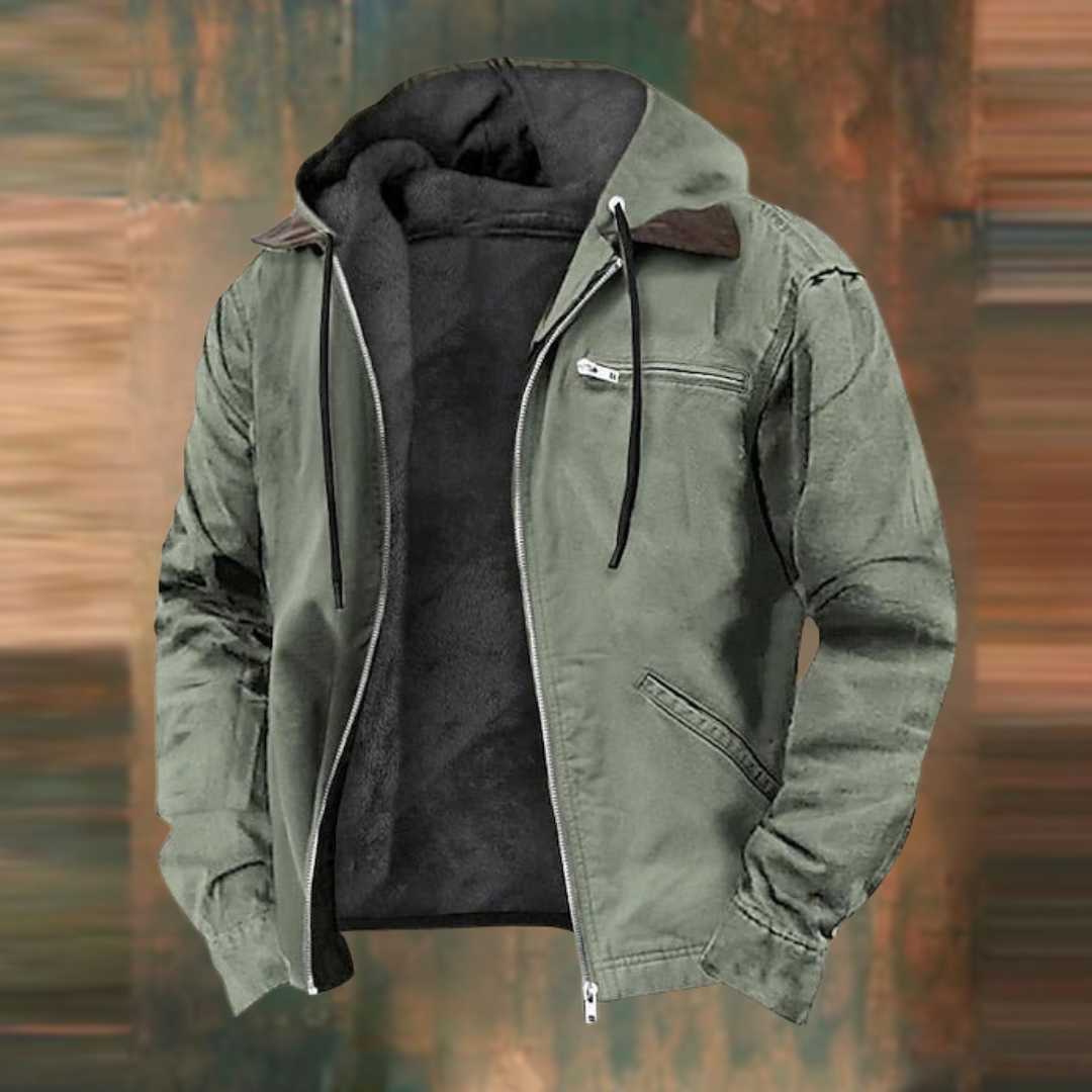 Giacca invernale da uomo con cappuccio, foderata in pile, casual e calda - giubbotto uomo con zip - Verde