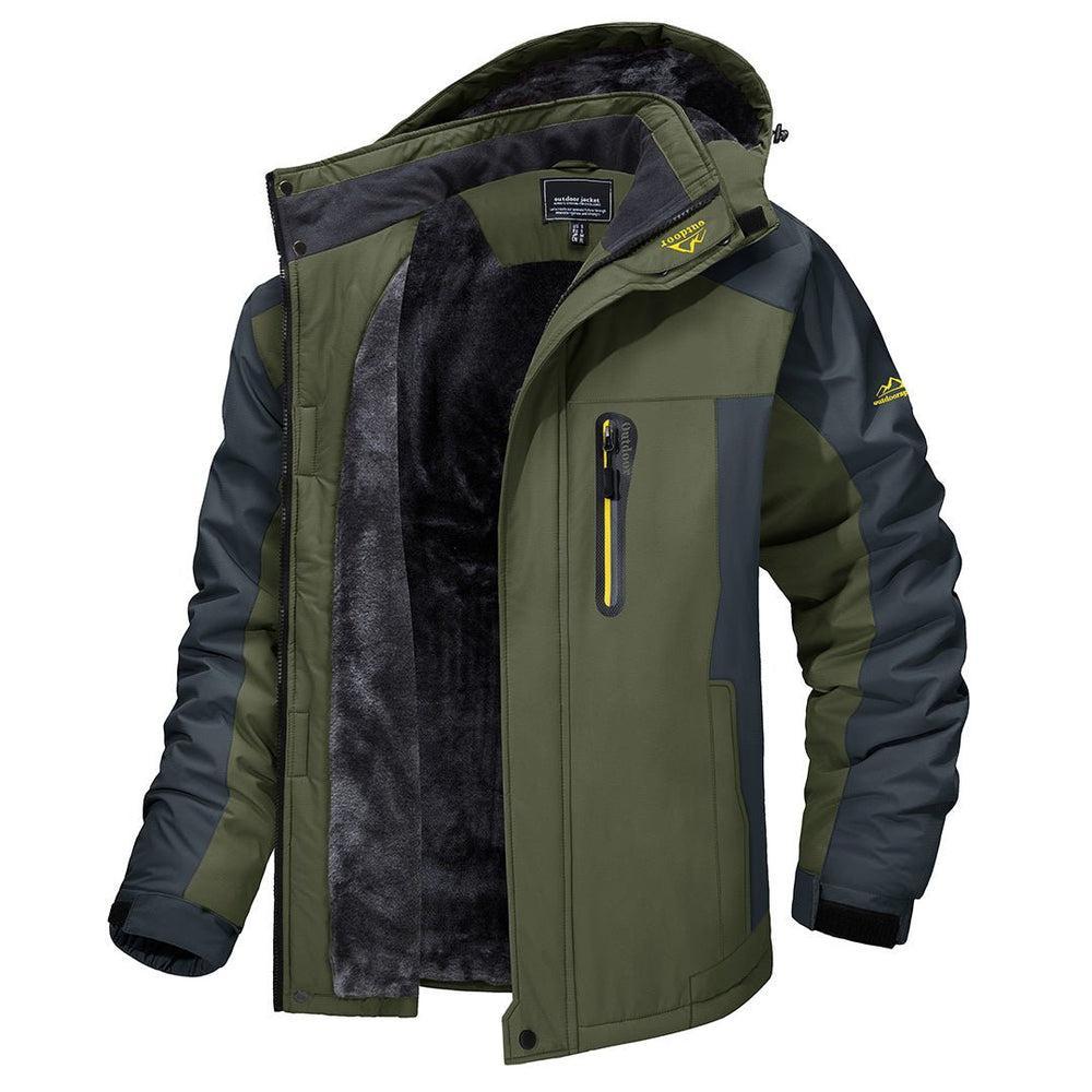 Giacca invernale da uomo outdoor con cappuccio e interno in pile, antivento per trekking - Verde
