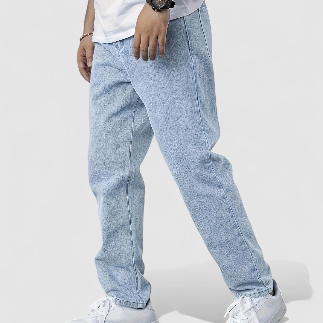 Jeans da uomo a gamba dritta, denim casual a cinque tasche per tutti i giorni - Azzurro chiaro