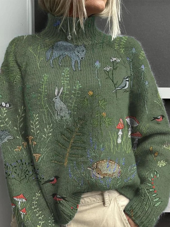 Maglione a collo alto da donna in morbida maglia, vestibilità oversize, caldo per autunno e inverno - Verde