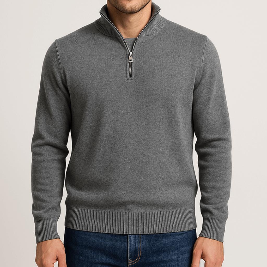 Maglione con zip da uomo a vestibilità comoda, mezza zip, casual da ufficio e tempo libero - Grigio