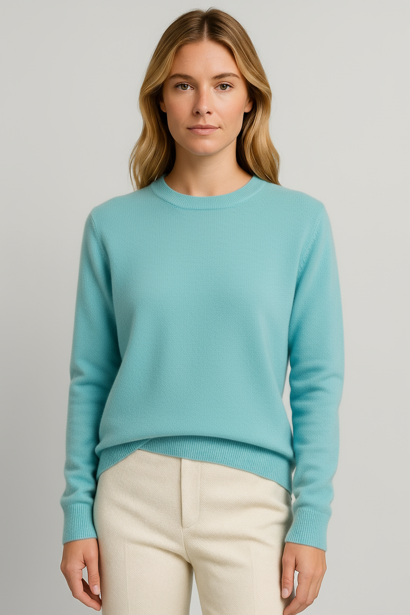 Maglione girocollo da donna in misto cashmere, morbido e caldo per l'inverno - Turchese