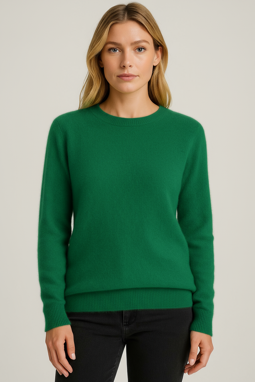 Maglione girocollo da donna in misto cashmere, morbido e caldo per l'inverno - Verde foresta