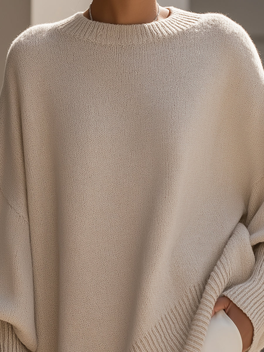 Maglione oversize da donna in misto lana con orlo asimmetrico, ideale per l'autunno e l'inverno - view 7