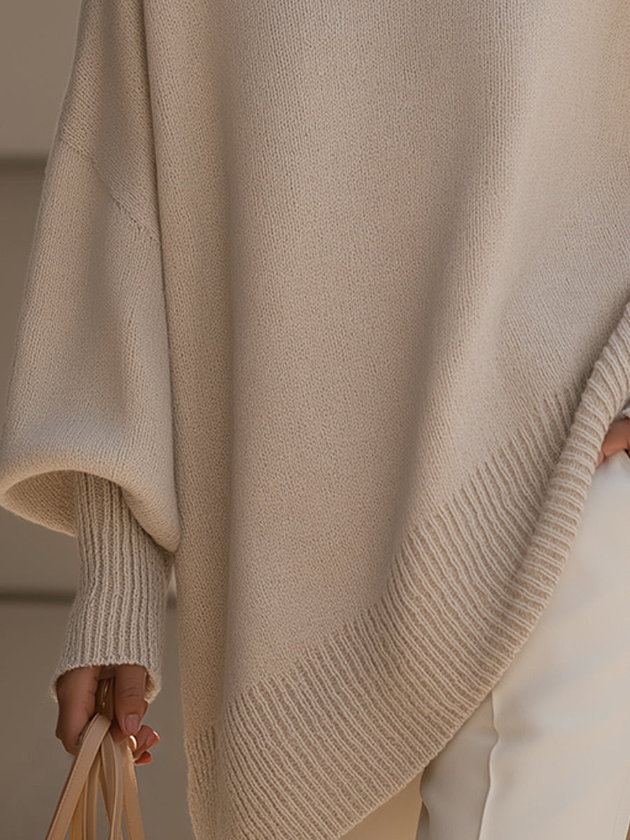 Maglione oversize da donna in misto lana con orlo asimmetrico, ideale per l'autunno e l'inverno - view 8