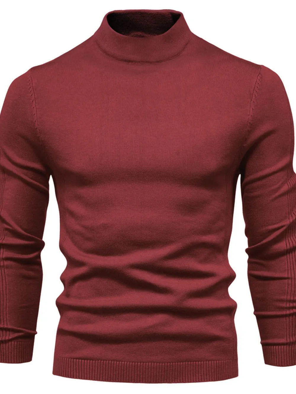 Maglione uomo a collo alto in maglia, elegante e caldo per autunno e inverno - Bordeaux