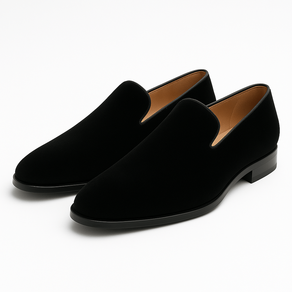 Mocassini da uomo in camoscio slip-on, eleganti per ufficio e sera - Nero