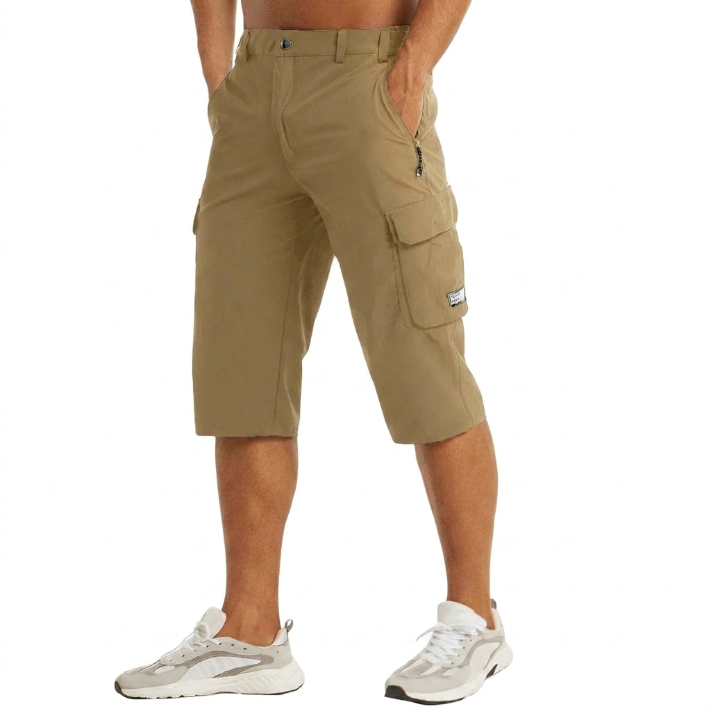 Pantaloncini cargo da uomo 3/4 con tasche laterali e passanti, bermuda per l'estate e il tempo libero - Kaki