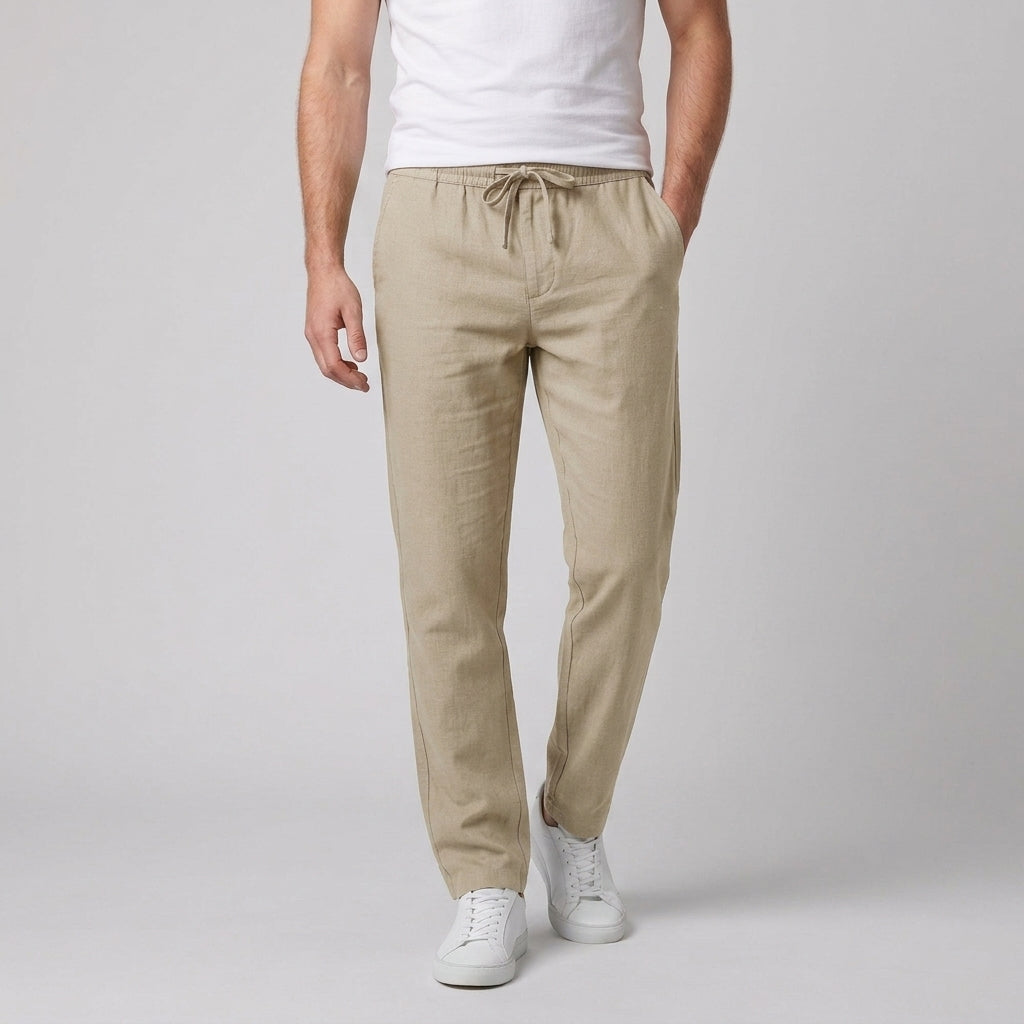 Pantaloni casual da uomo con elastico in vita, alla caviglia e vestibilità regolare, per l'estate - Kaki