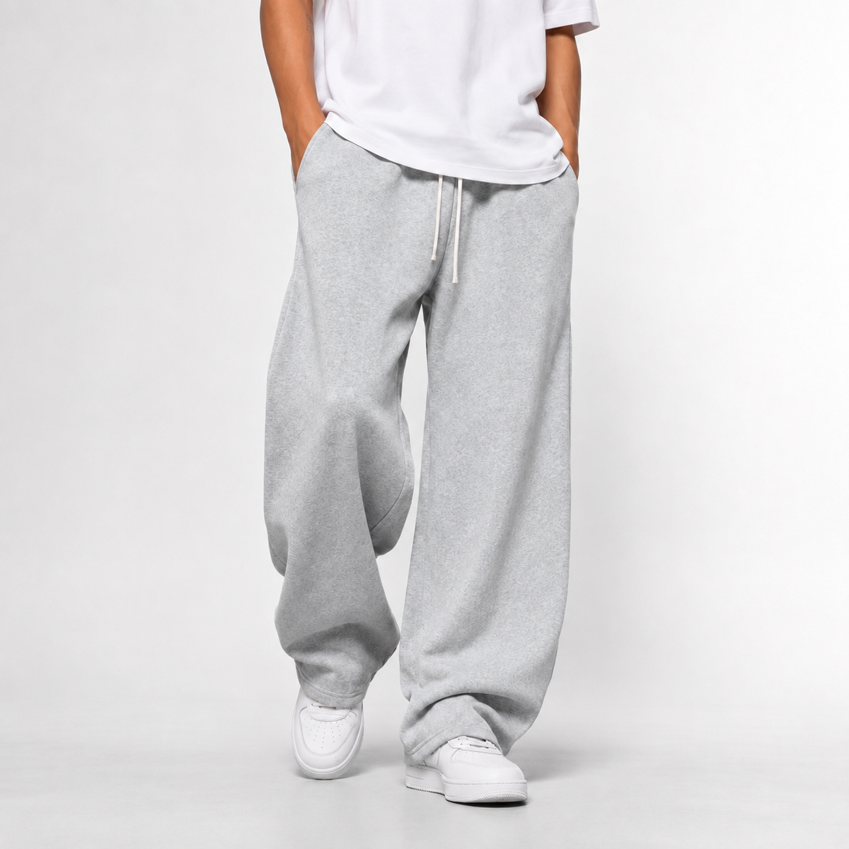 Pantaloni della tuta da uomo larghi a gamba dritta, joggers con coulisse e tasche per sport e tempo libero - Grigio chiaro