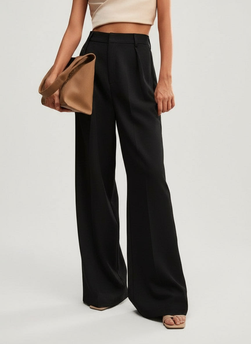Pantaloni palazzo donna a vita alta, sartoriali ed eleganti, per ufficio e cerimonia - view 25