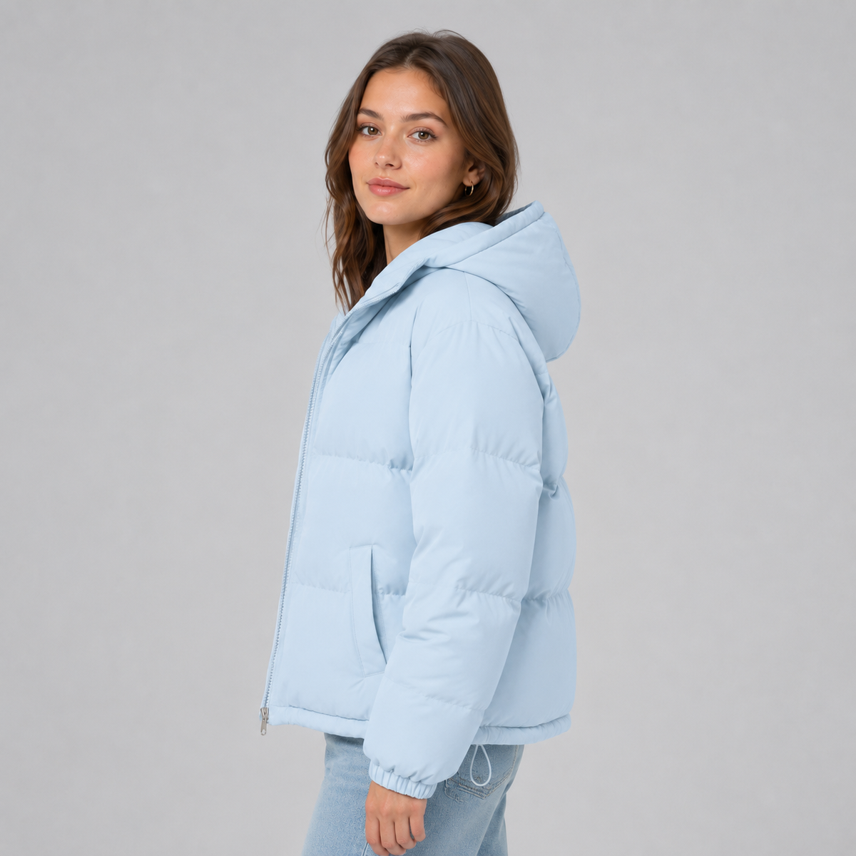 Piumino con cappuccio unisex in misto cotone, giubbotto imbottito invernale - view 11