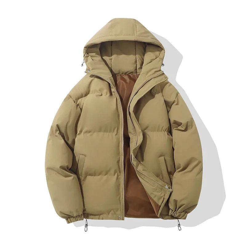 Piumino con cappuccio unisex in misto cotone, giubbotto imbottito invernale - Kaki