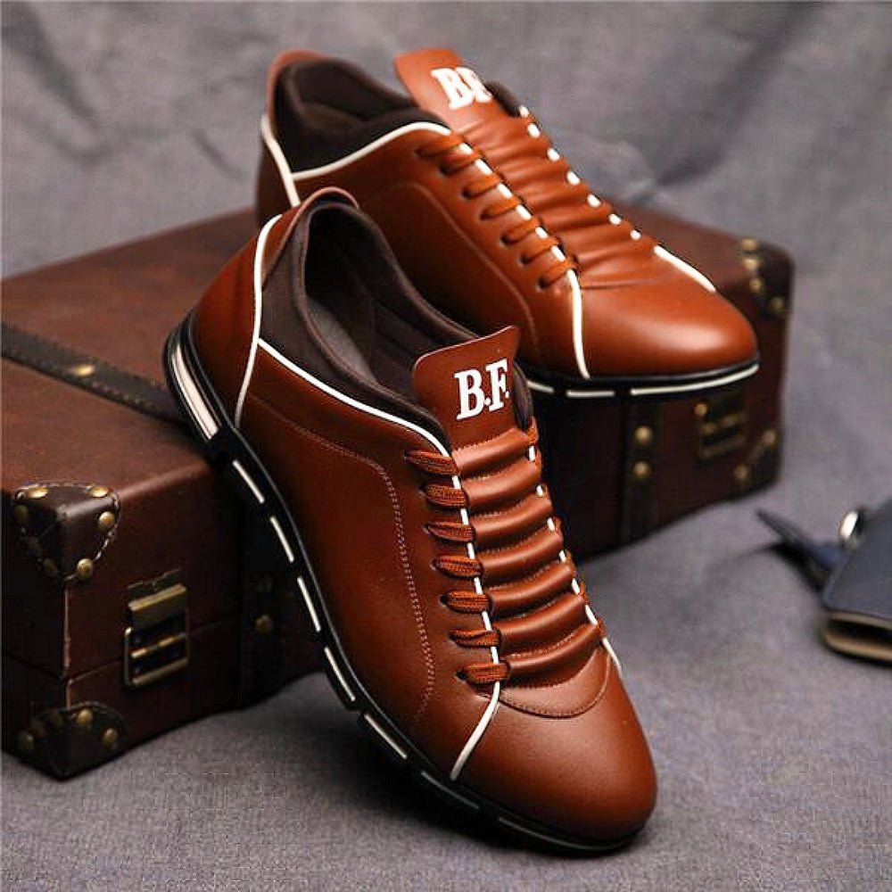 Scarpe in pelle da uomo, sneakers casual con lacci, eleganti per il lavoro e il tempo libero - Marrone scuro