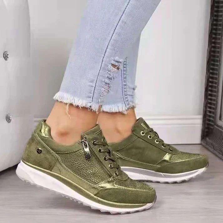 Sneakers da donna a pianta larga con zip laterale, comode per camminare tutto il giorno - Verde
