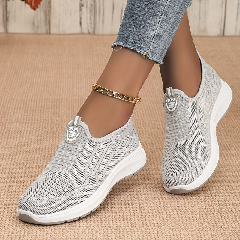 Sneakers da donna slip-on in tessuto a maglia, senza lacci e comode, per tutti i giorni - Grigio