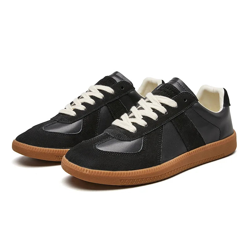 Sneakers da uomo in camoscio e pelle, scarpe basse casual per tutti i giorni - Nero