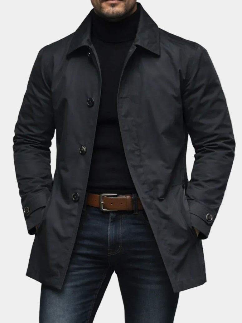 Soprabito da uomo corto e monopetto con collo classico, elegante per la primavera e l'ufficio - Nero