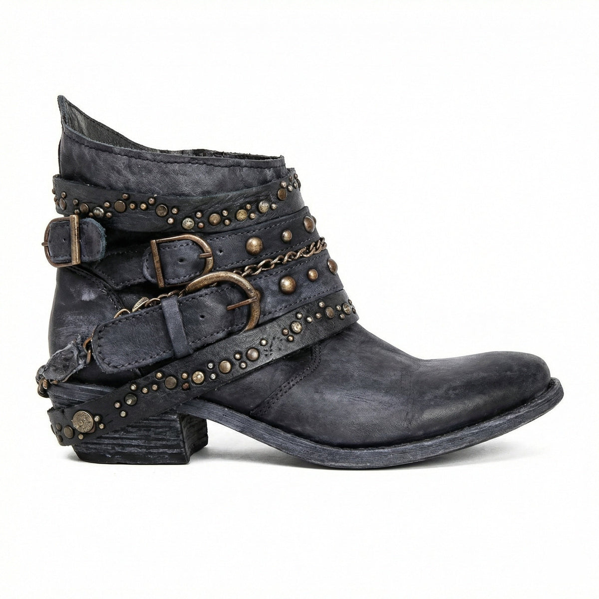 Stivaletti biker da donna con borchie e fibbie, tacco basso in stile vintage - view 10