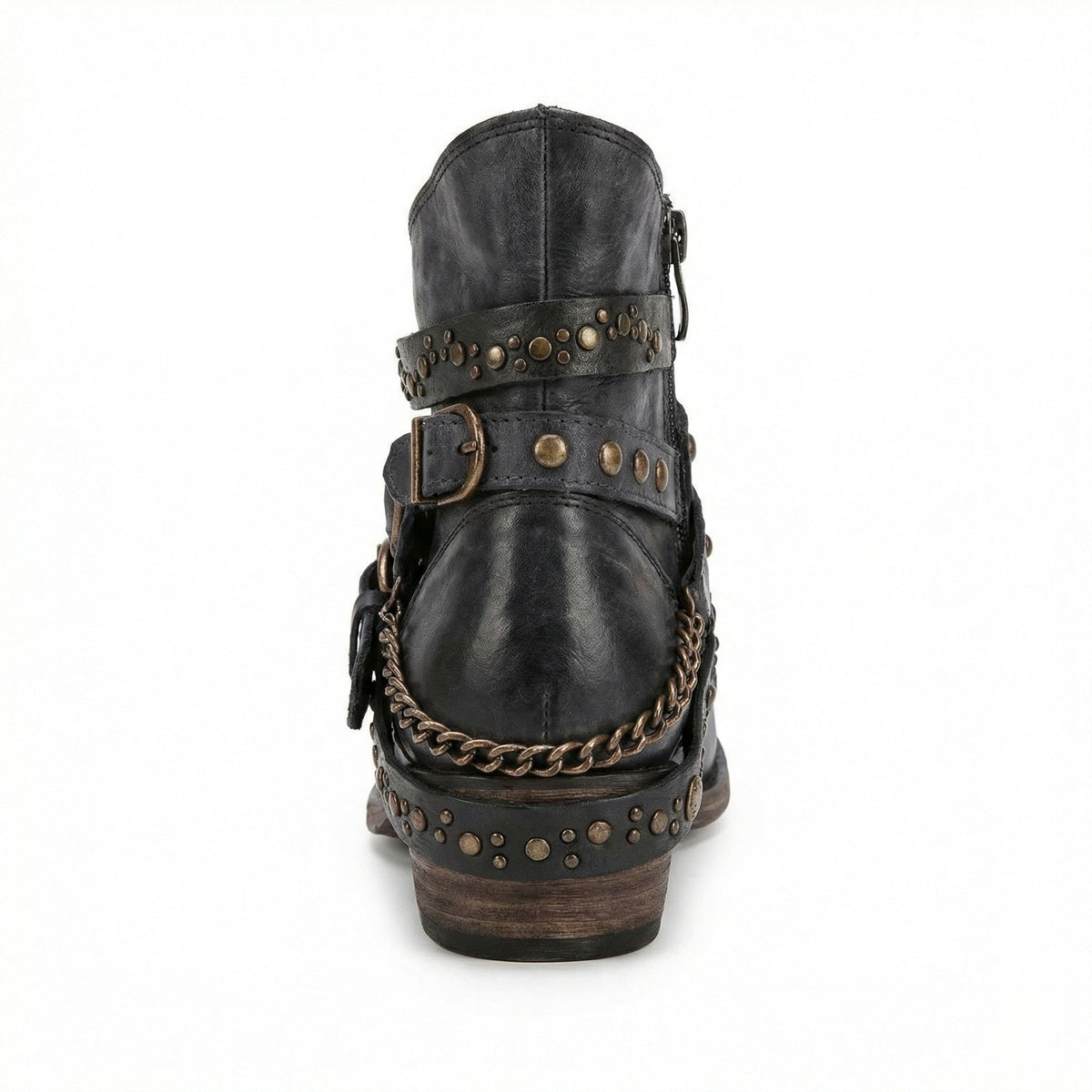 Stivaletti biker da donna con borchie e fibbie, tacco basso in stile vintage - view 8