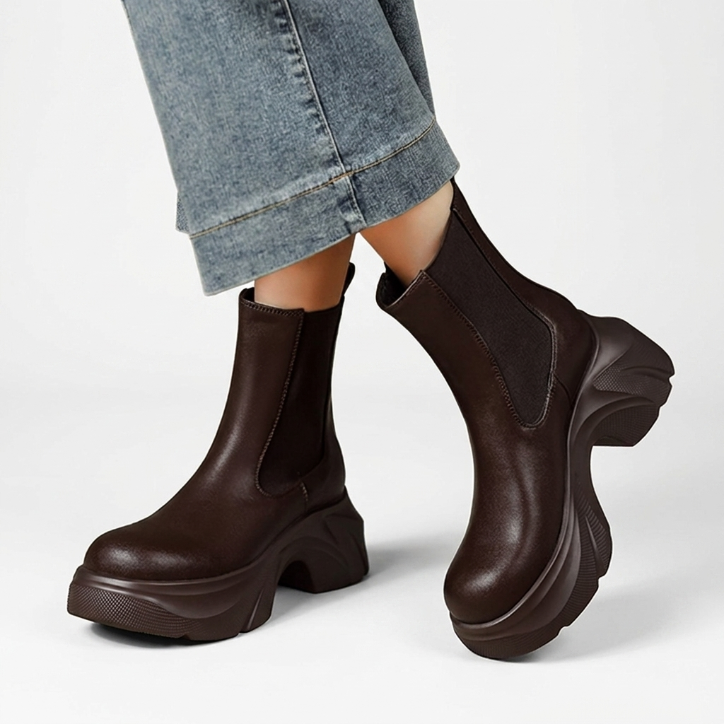 Stivaletti chelsea da donna con plateau in similpelle, per autunno e inverno - foto 4
