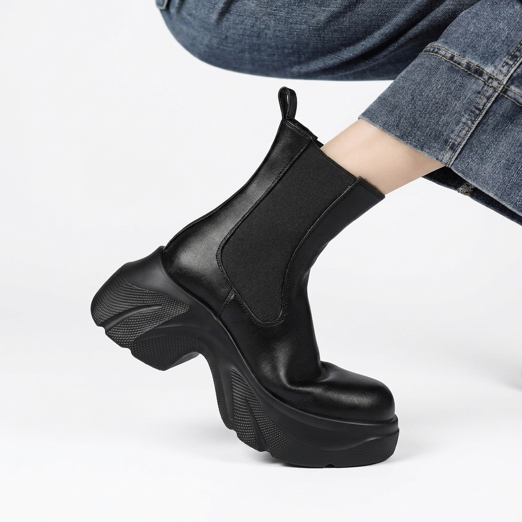 Stivaletti chelsea da donna con plateau in similpelle, per autunno e inverno - foto 5