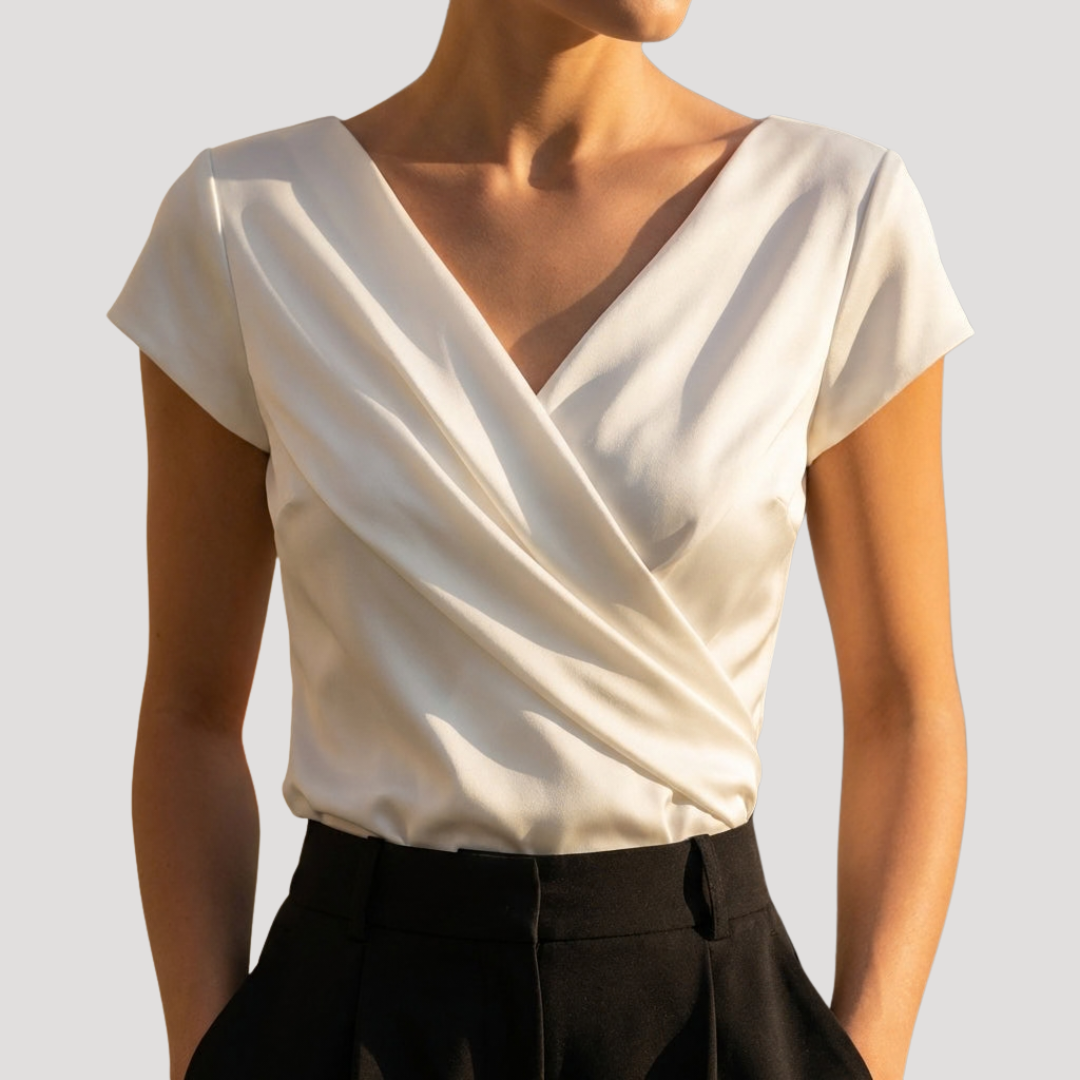 Top incrociato da donna elegante con scollo a V e manica corta, da cerimonia e sottogiacca - foto 4