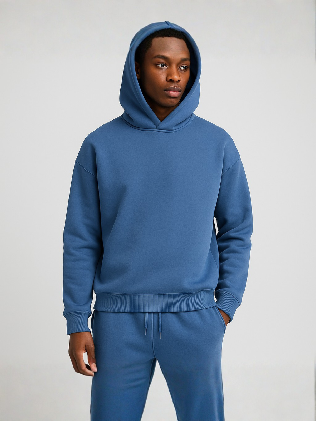 Tuta uomo completa oversize con cappuccio, felpa e pantaloni, casual - Blu
