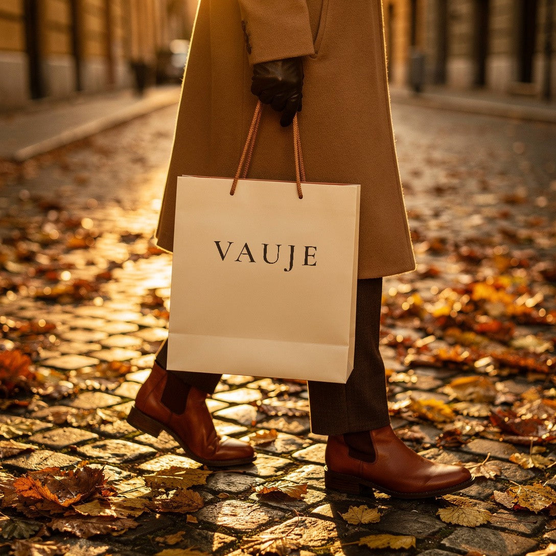 Borsa Vauje in una via italiana piena di foglie d'autunno