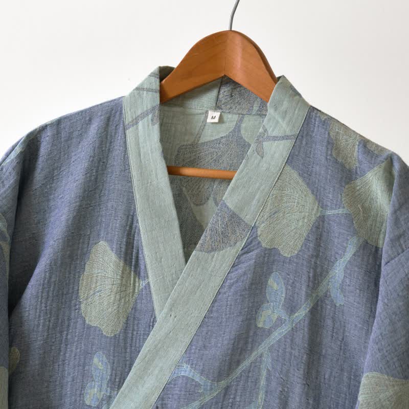 Vestaglia kimono da donna in cotone con foglie di ginkgo - foto 3