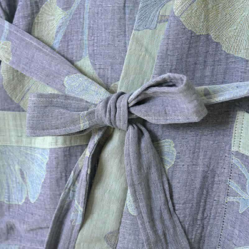 Vestaglia kimono da donna in cotone con foglie di ginkgo - foto 5