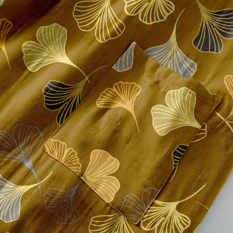 Vestaglia kimono in cotone con fantasia ginkgo biloba, lunga per casa e relax - foto 16