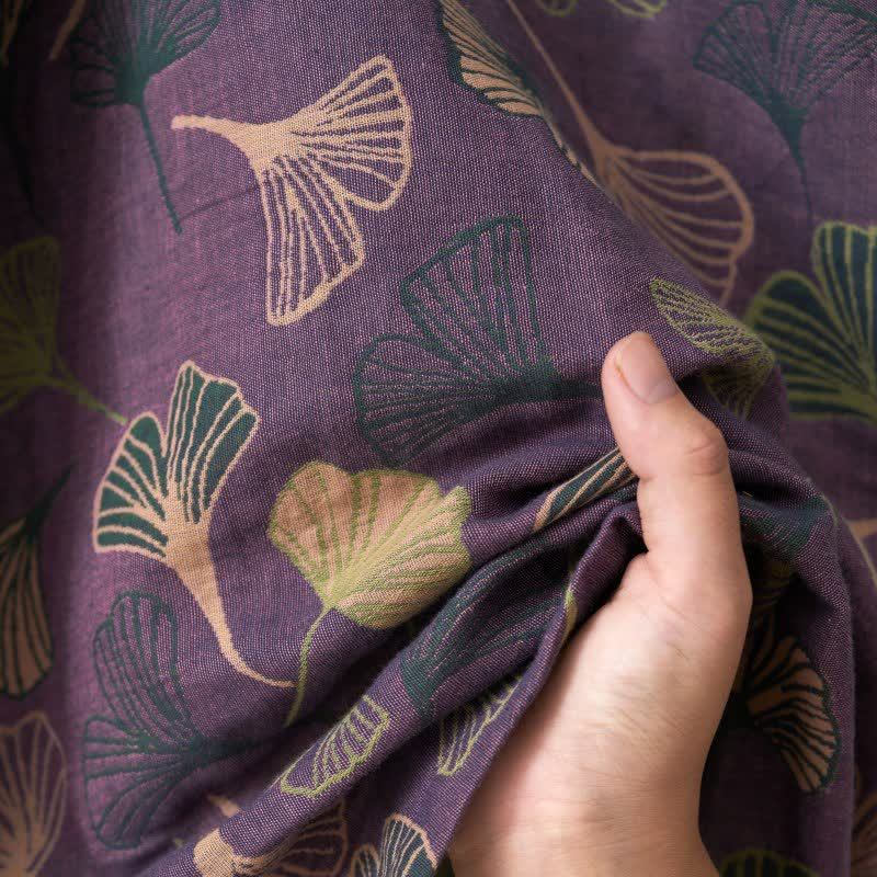 Vestaglia kimono in cotone con fantasia ginkgo biloba, lunga per casa e relax - foto 19