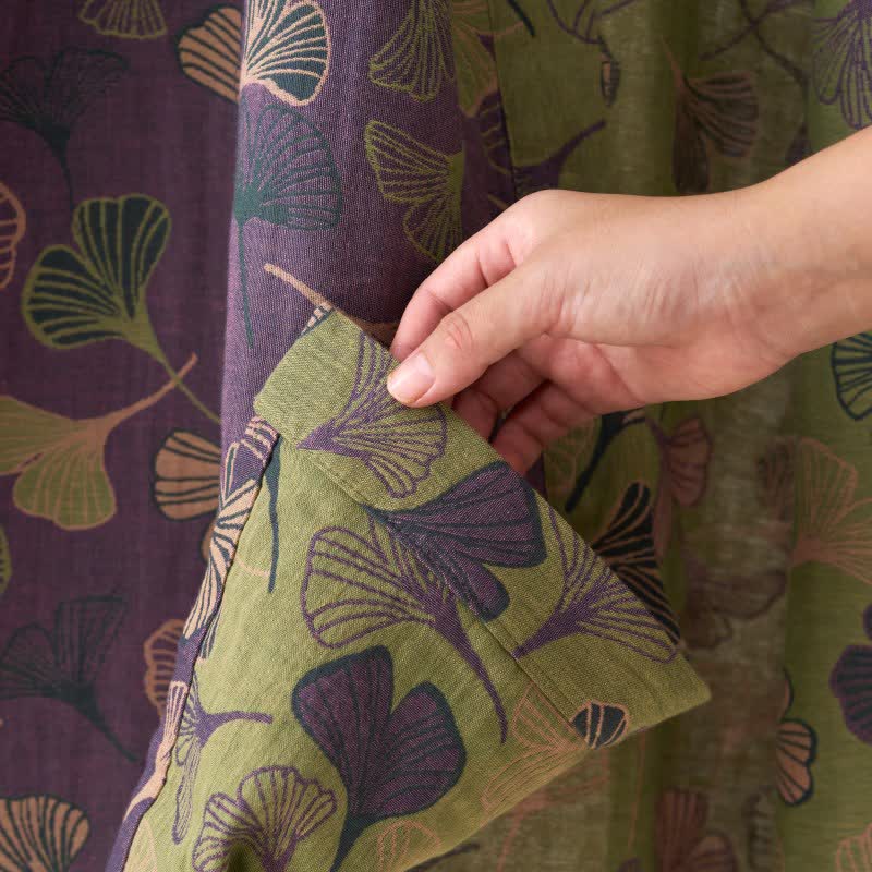 Vestaglia kimono in cotone con fantasia ginkgo biloba, lunga per casa e relax - foto 20