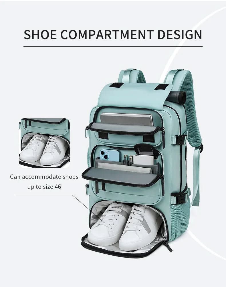 Zaino da viaggio capiente con porta pc e scomparto scarpe, per aereo e trekking - view 12