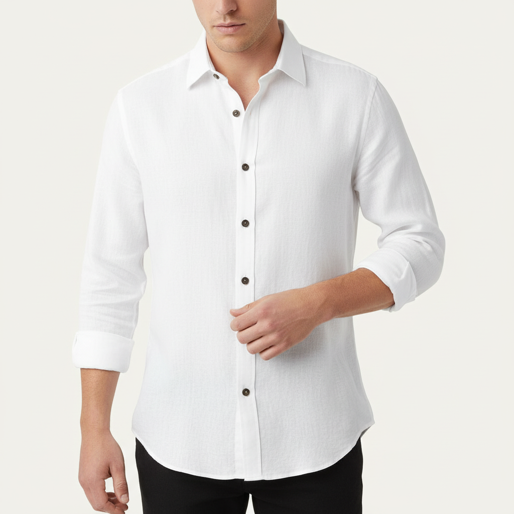 Vauje | Camicia in lino a maniche lunghe con colletto francese