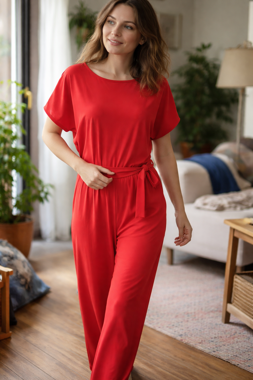 Vauje | Elegante tuta a maniche corte, ampia e con cintura