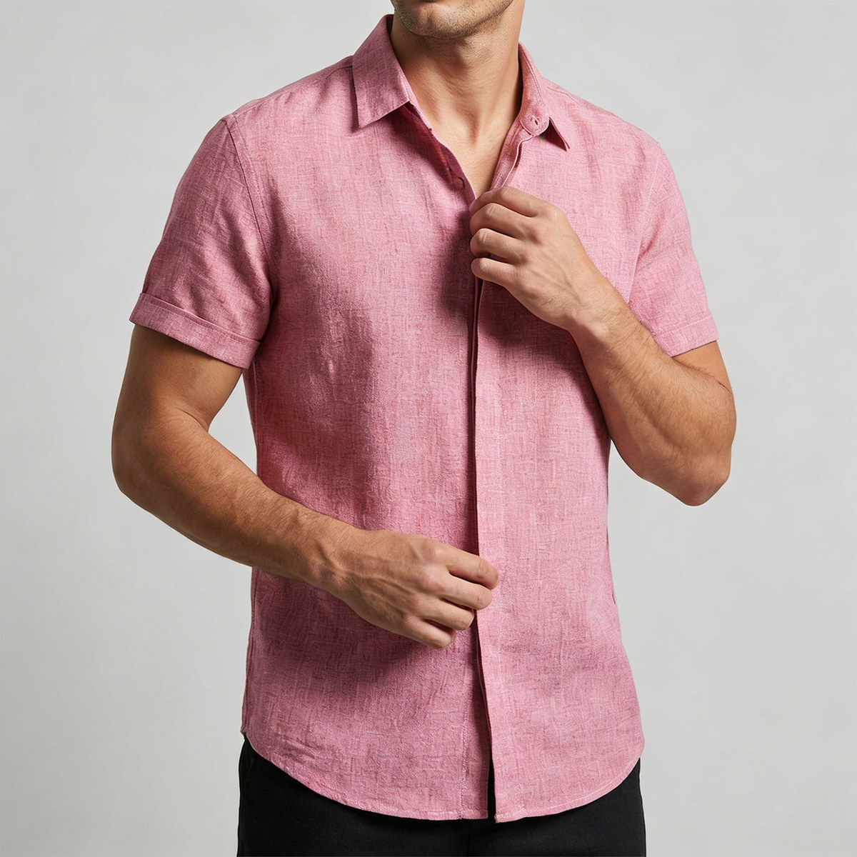 Vauje | Lino traspirante, collo aperto, maniche corte, camicia estiva uomo